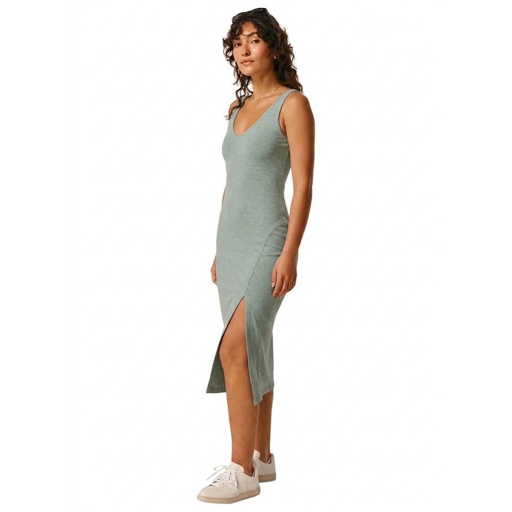 Beyond Yoga Spacedye Inspire Midi Dress V-Neck Side Slit Sage Green Heather XS